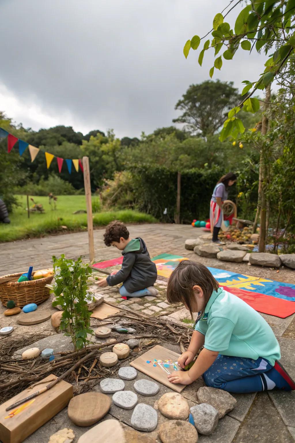Natural art stations unleash creativity.