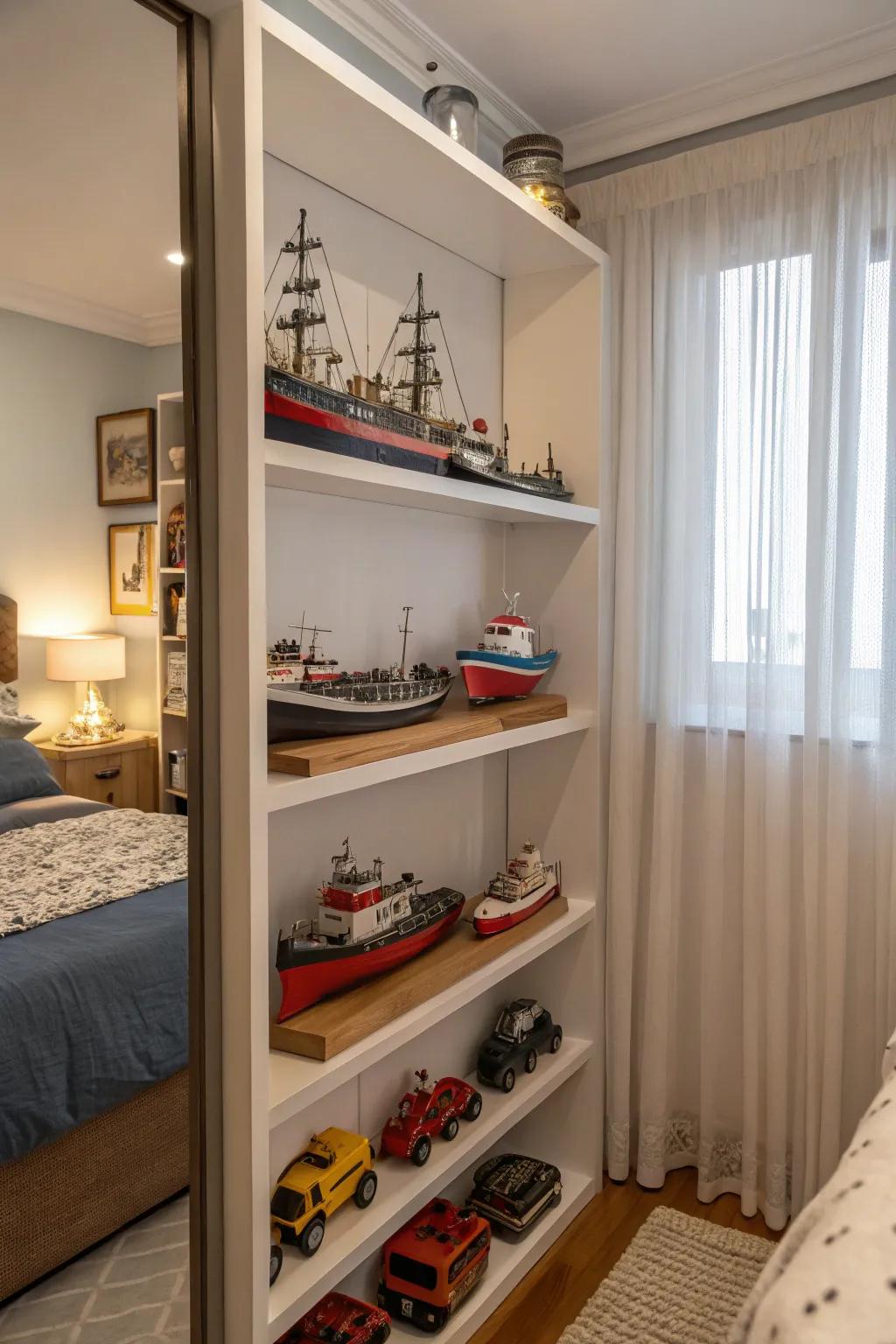 Model ships contribute sophistication and fascination to the decor.