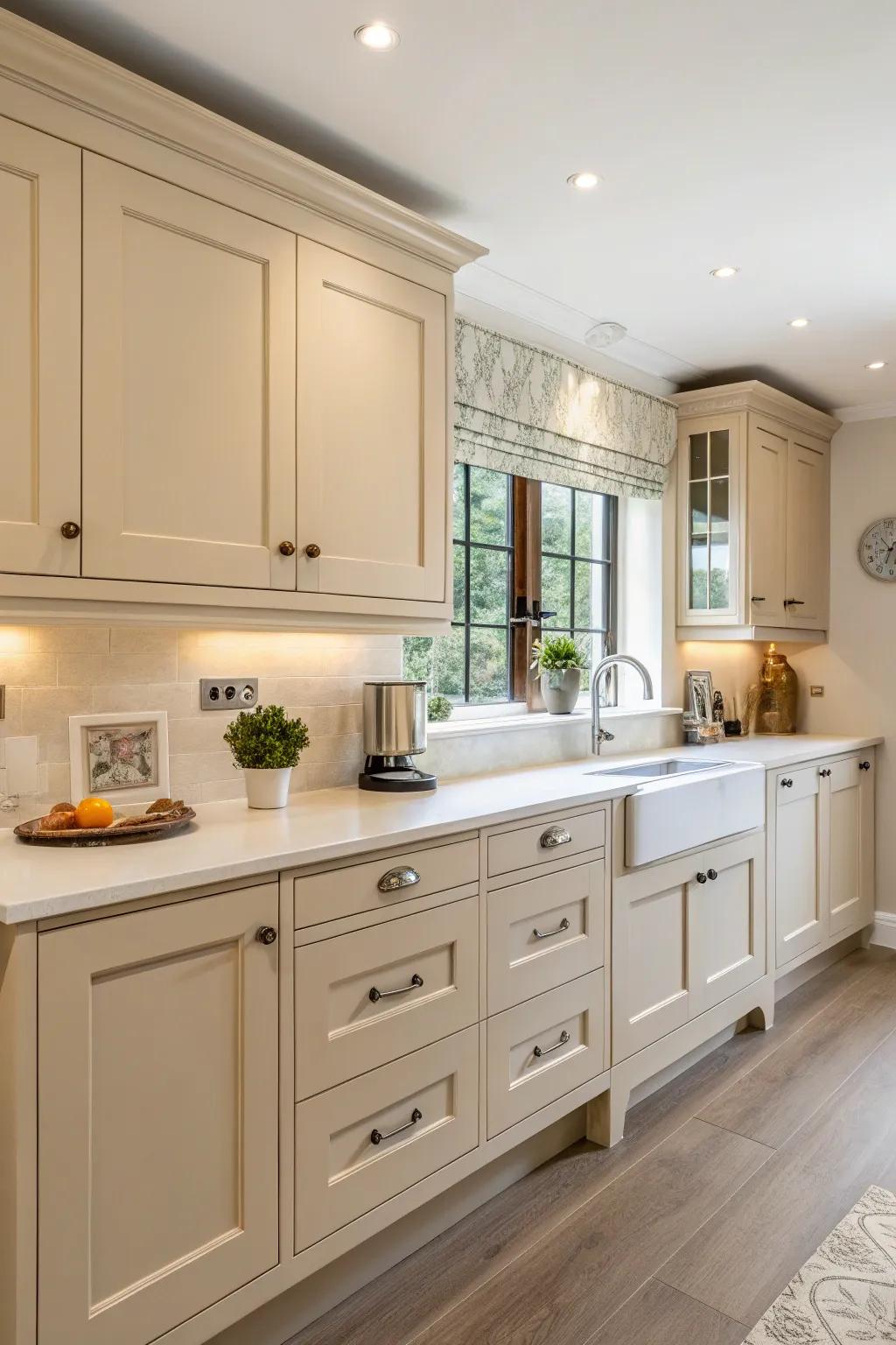 Shaker-style cabinets blend simplicity with classic elegance.