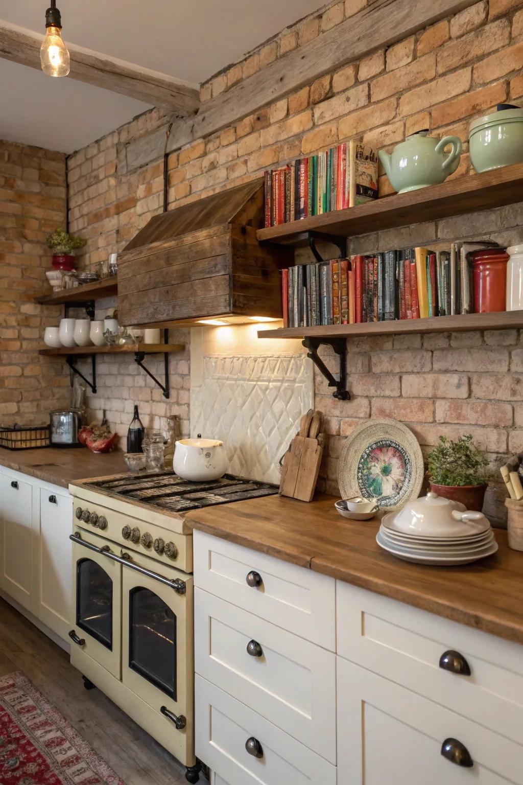 Brick backsplashes add texture and rustic charm to kitchen interiors.