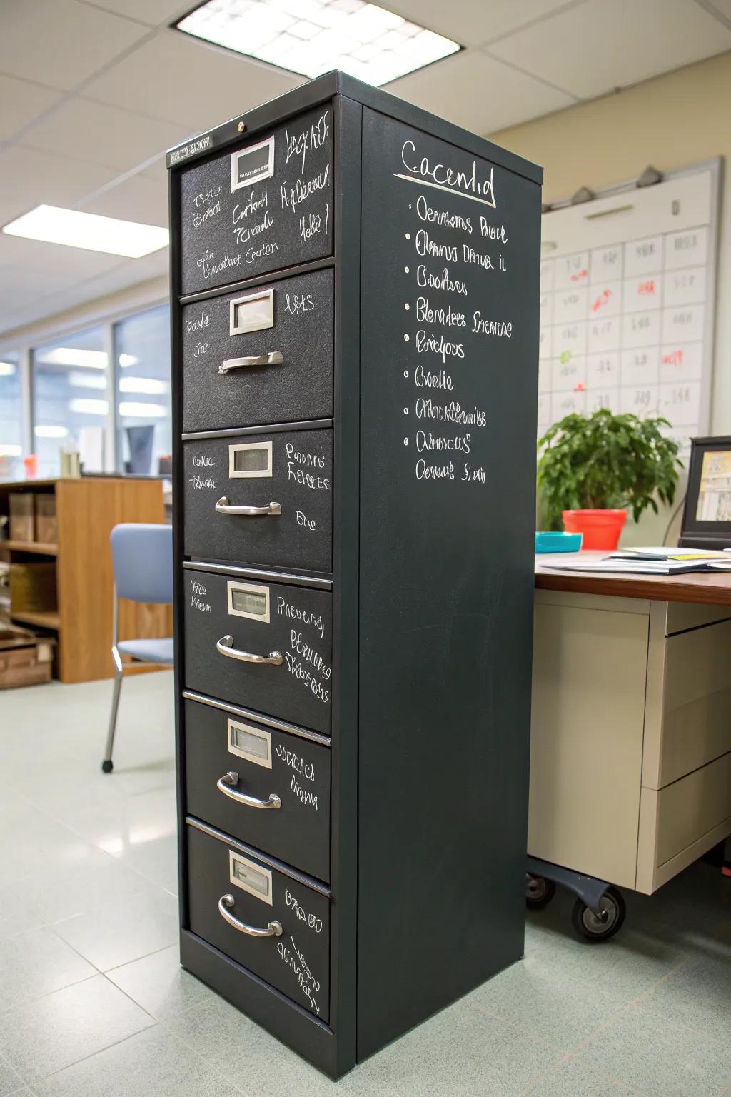 Make organizing fun with chalkboard file cabinets.