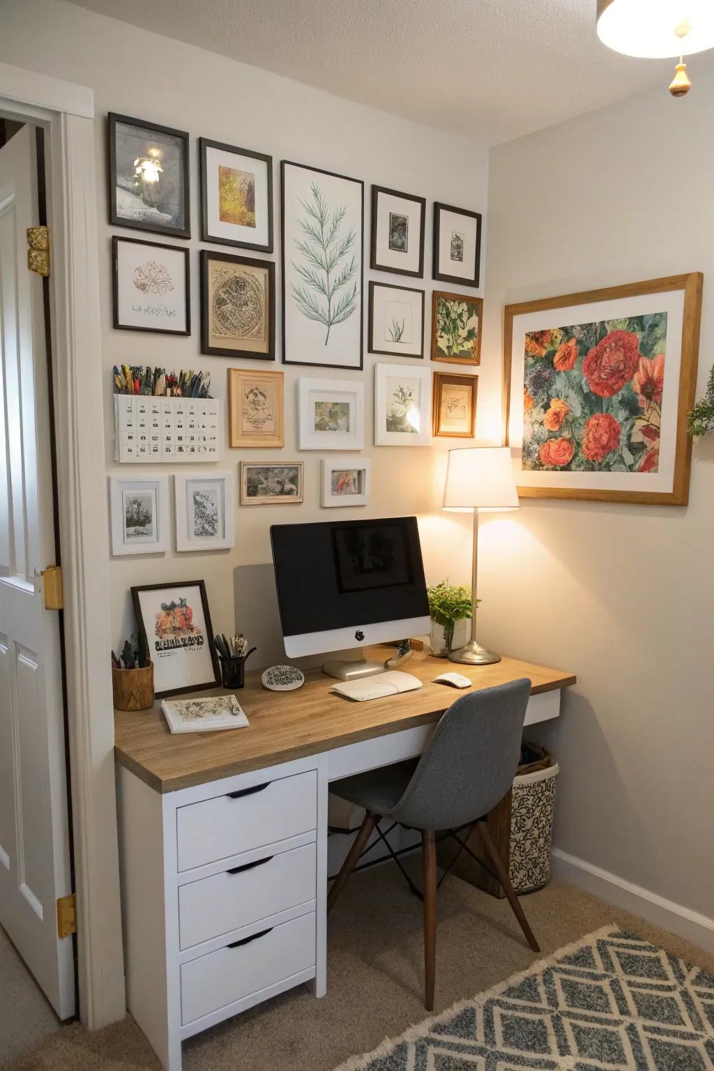 Energize and personalize your workspace by adding art.