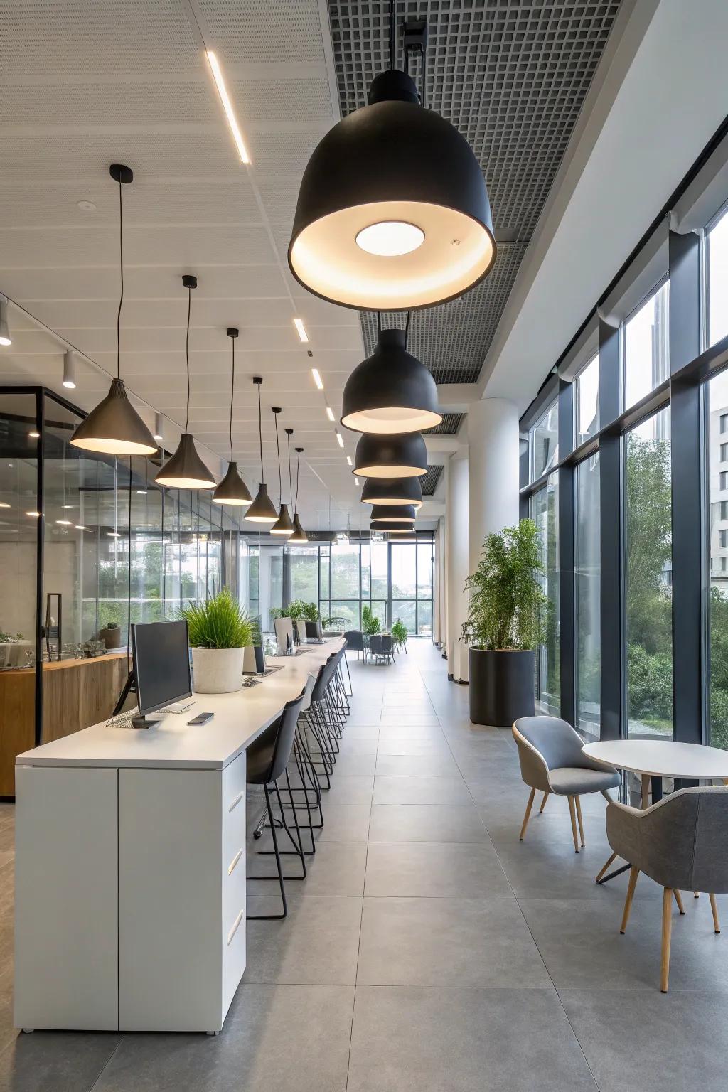 Creative lighting solutions improve office aesthetics.