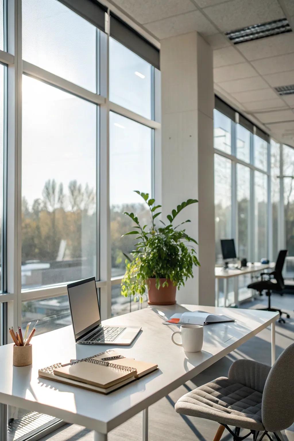Utilize natural light to achieve a brighter, more productive workspace.