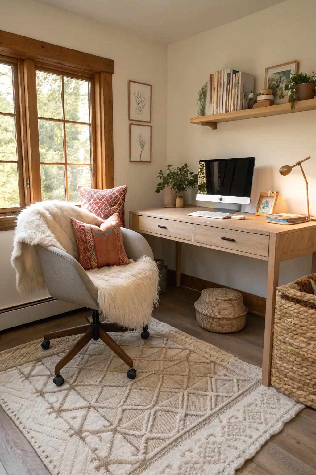 Comfortable elements create a welcoming virtual background.