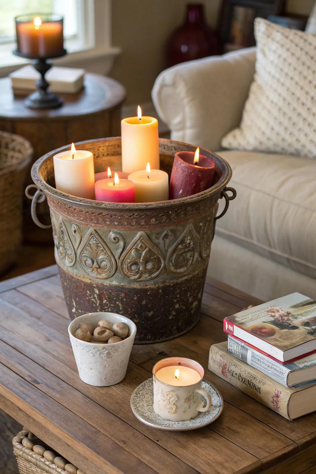 With a jug candle holder, create a comfortable atmosphere.
