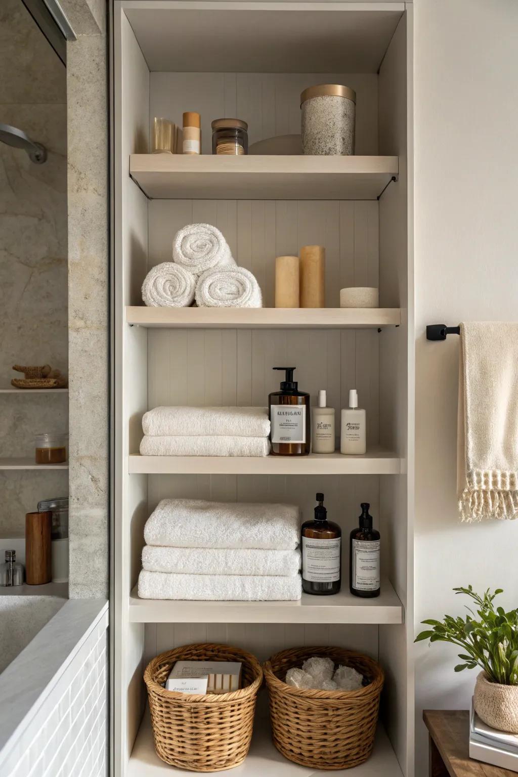 An open, airy arrangement makes the bathroom feel spacious.