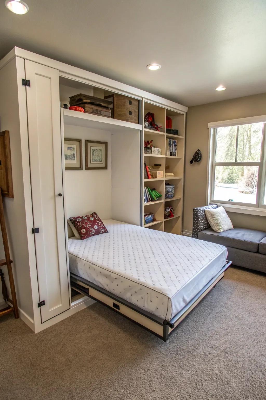 Murphy beds offer flexibility in cramped rooms.