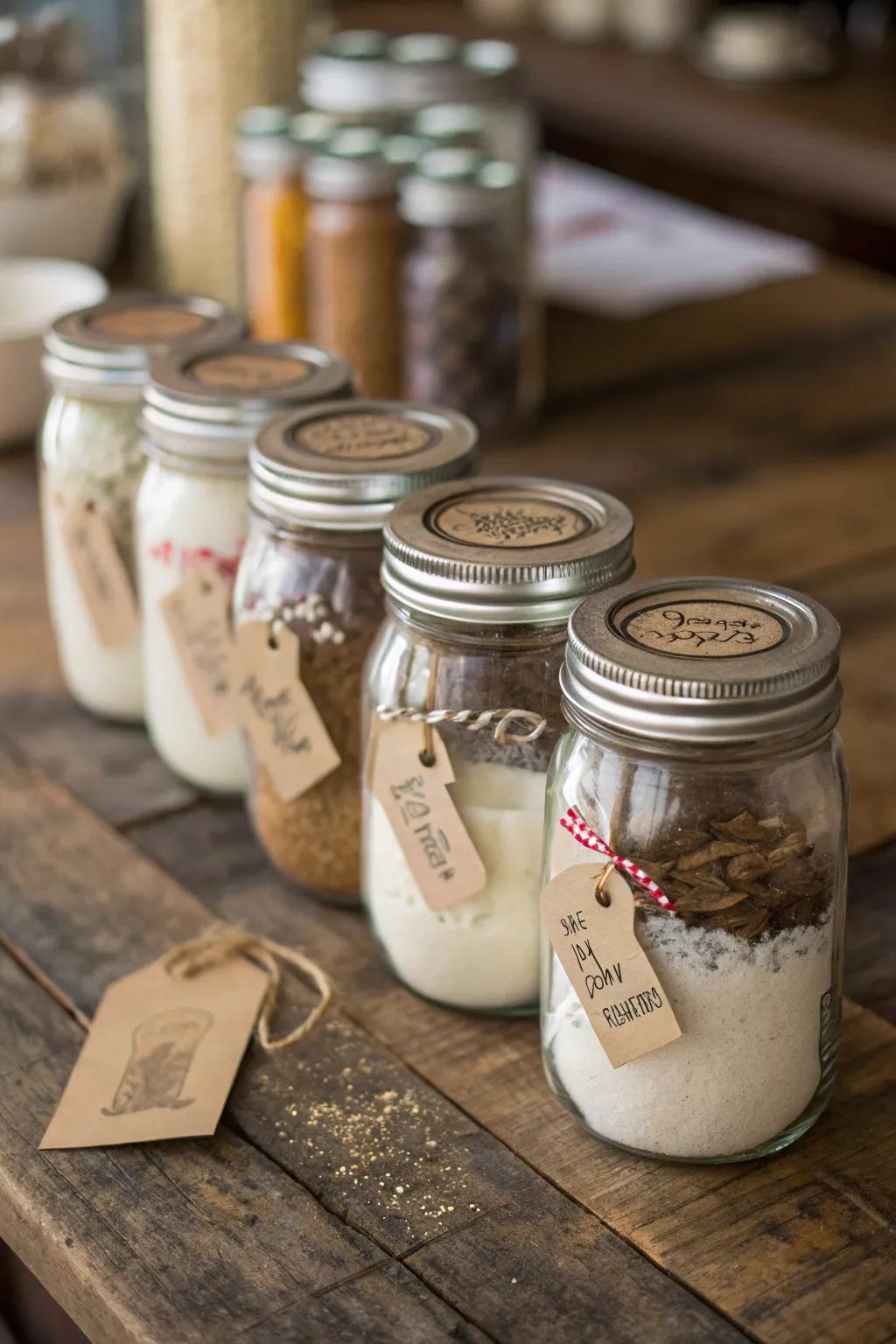 Repurposed jars give fashionable and practical storage solutions.