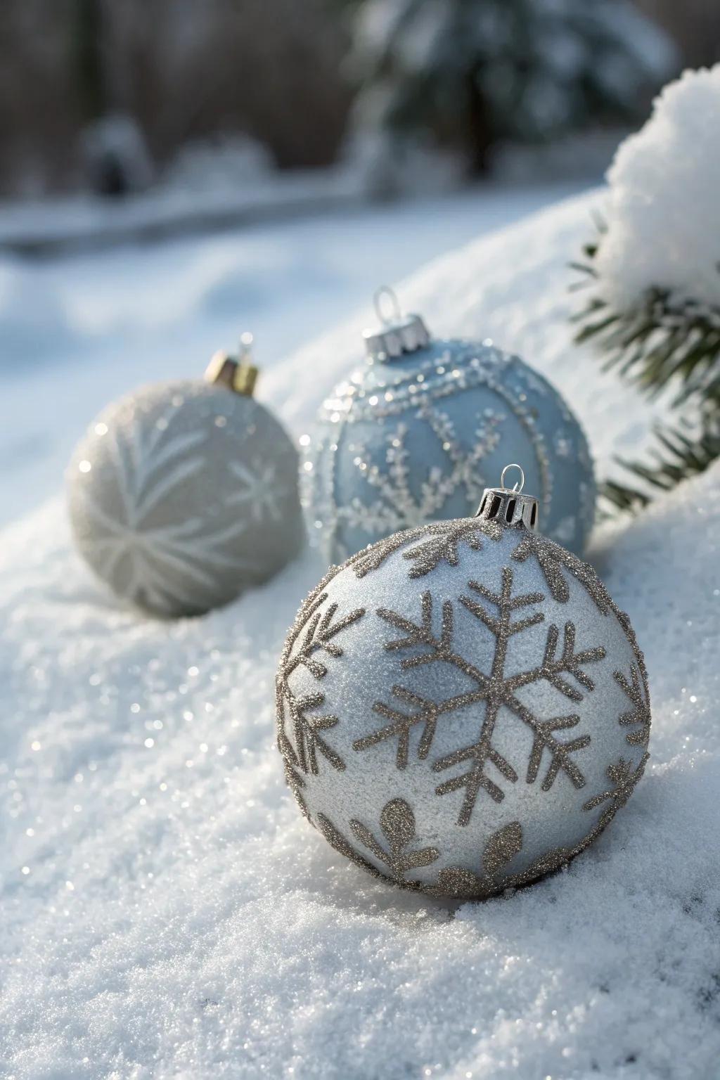 Intricate snowflake ornaments bring timeless elegance to holiday decor.