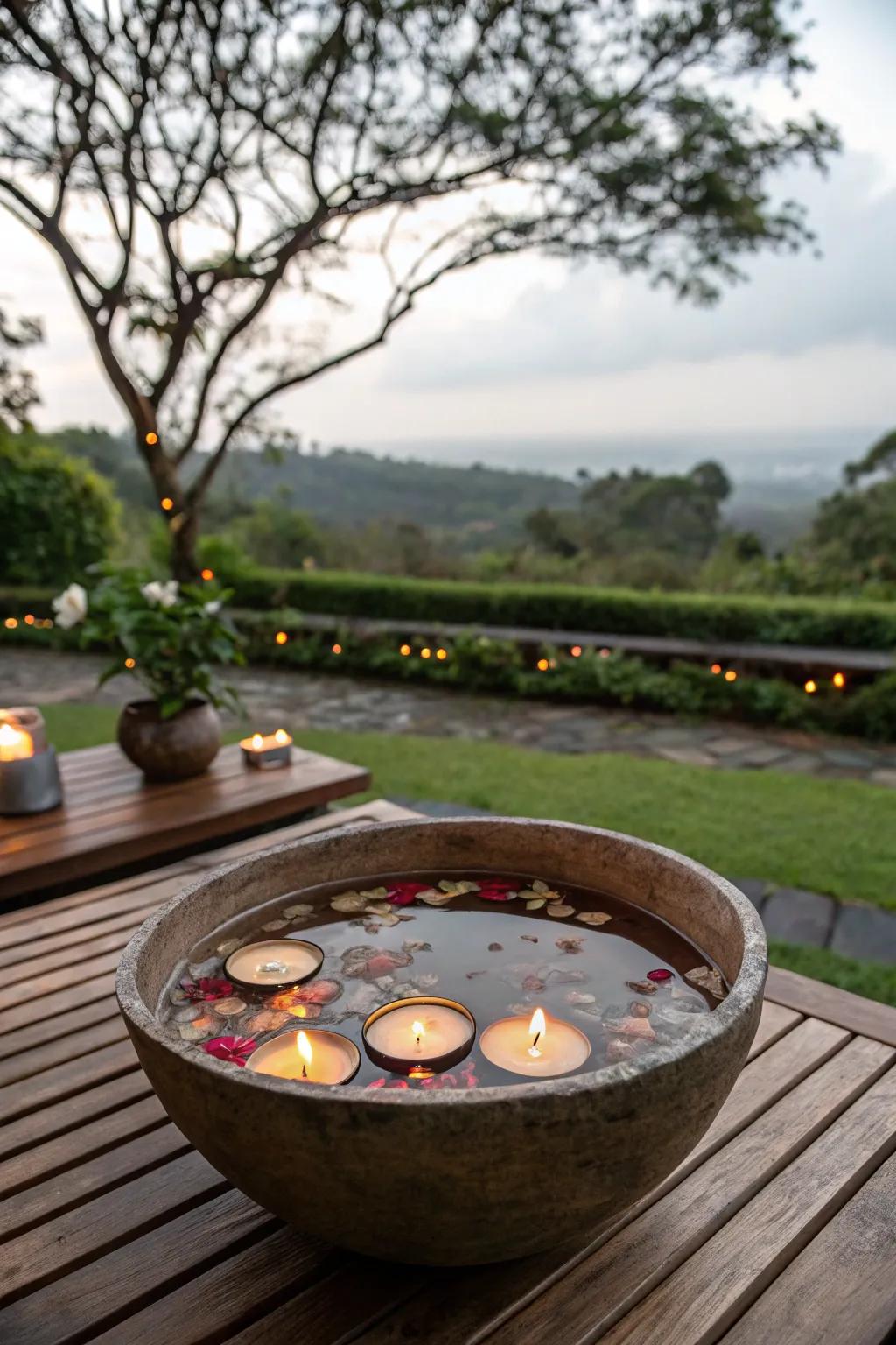 Floating candles make a calming and elegant focal point.