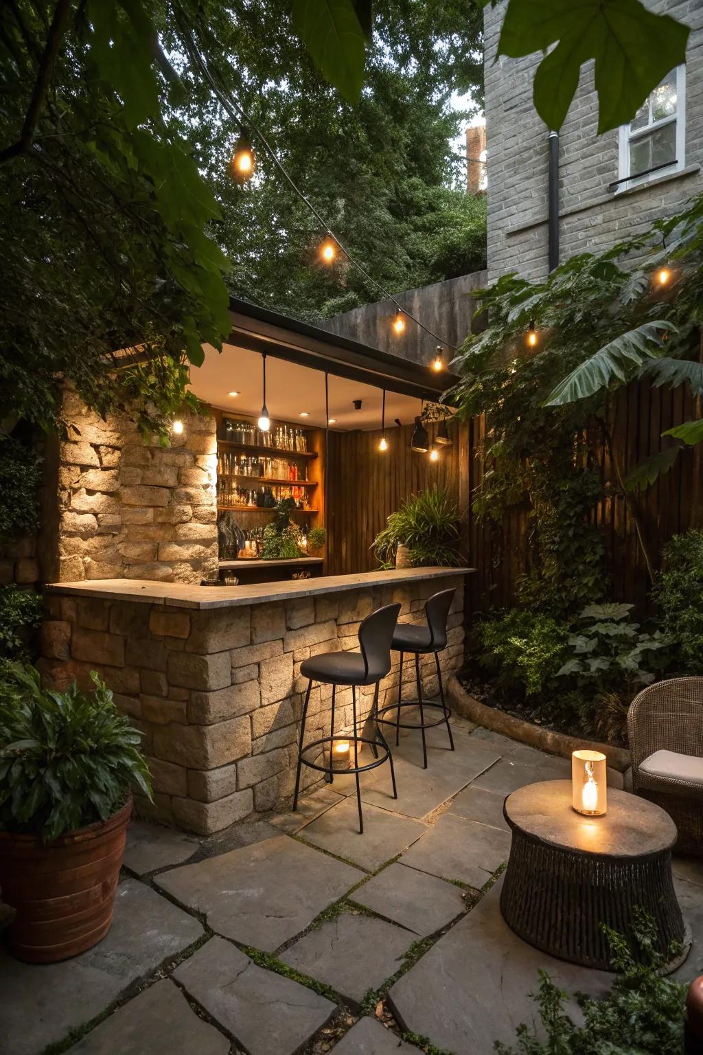 A cozy corner stone bar perfect for small areas.