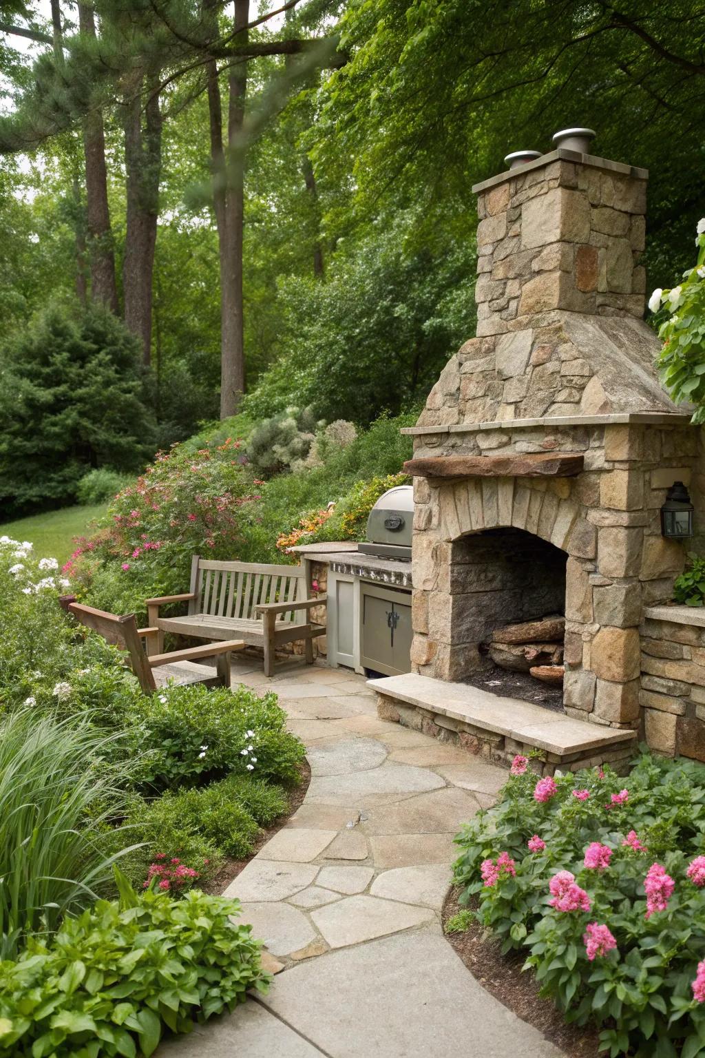 Blend your BBQ area with nature for a seamless outdoor experience.
