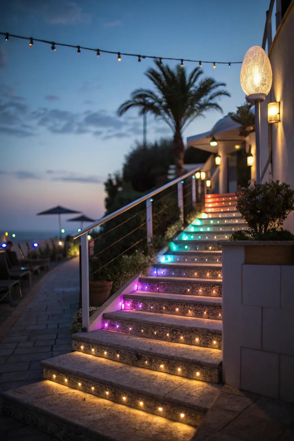 LEDs conjure a mesmerizing glow on these steps.