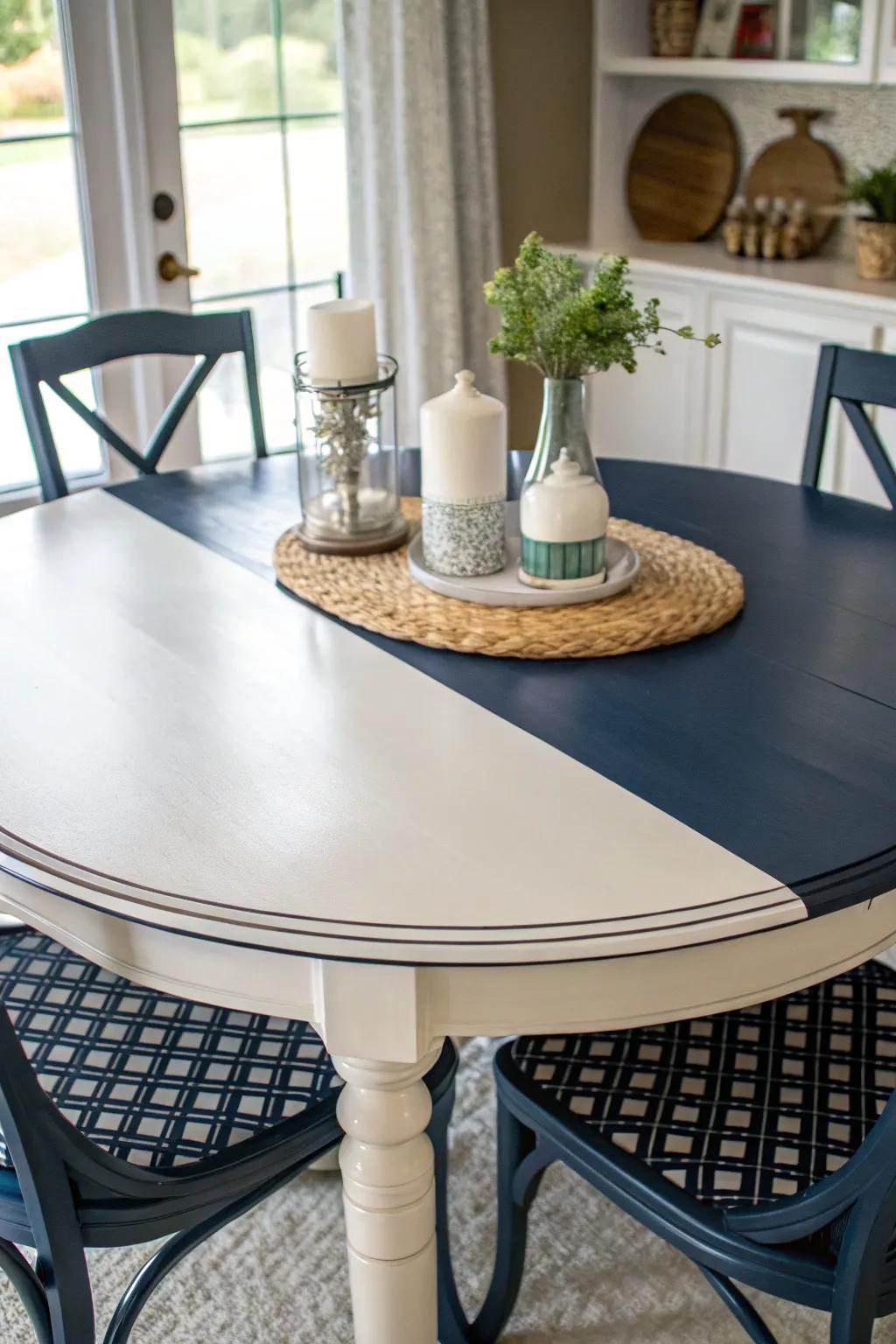 Dual-hue completions contribute visual allure to your dining table.
