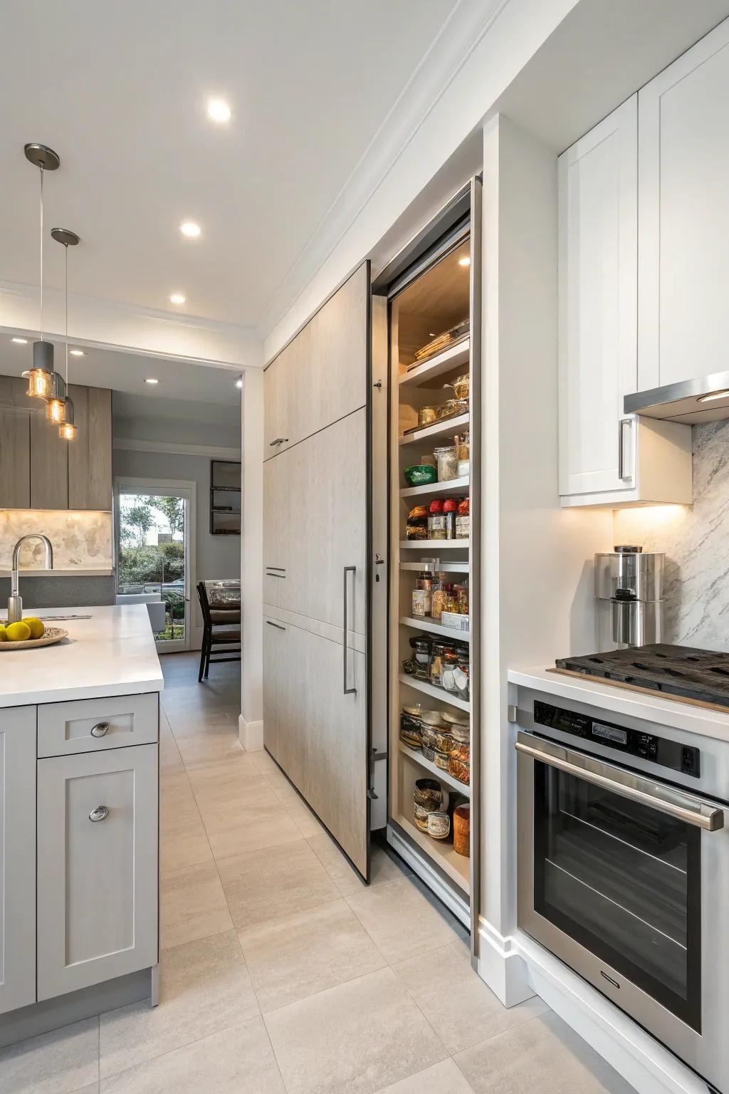 Concealed doors offer a sleek and discreet solution for your pantry.