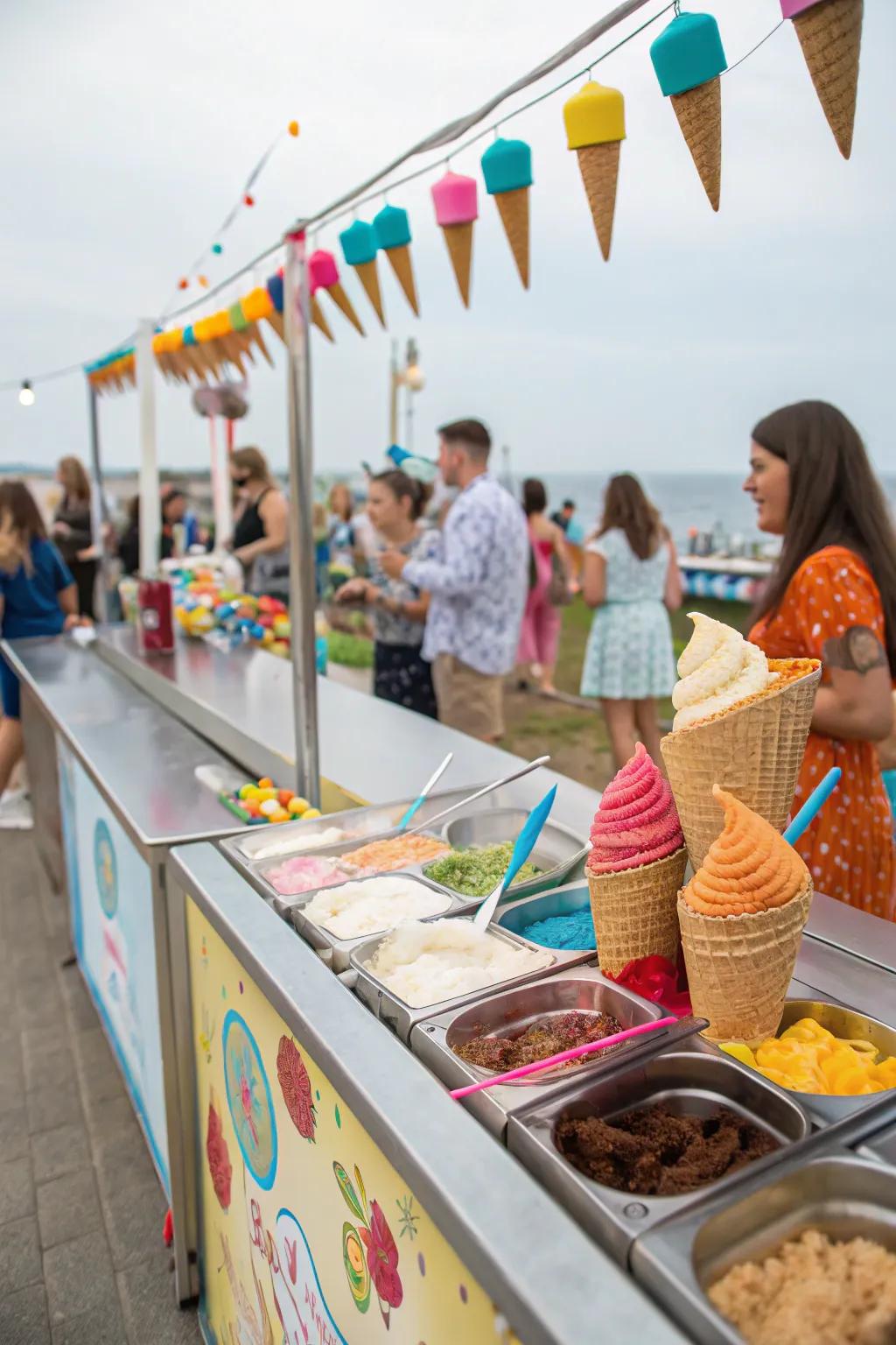 A participatory frozen treat station delivering an enjoyable, refreshing delicacy alternative.