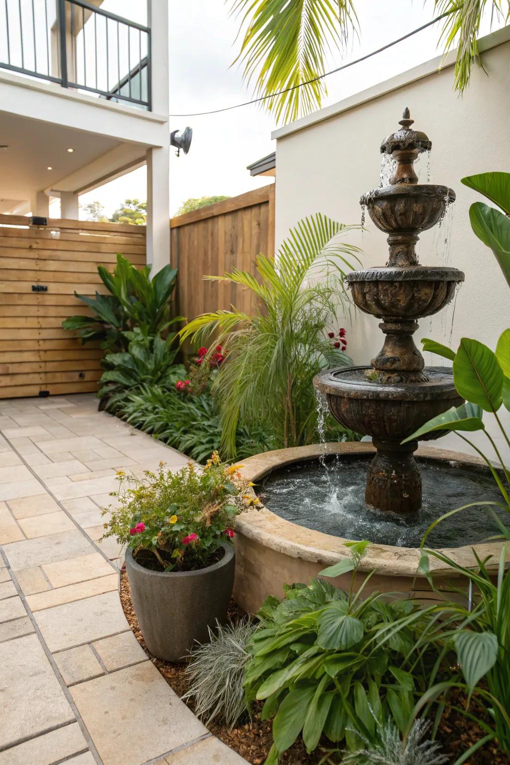 A water element infuses peace into your outdoor area.