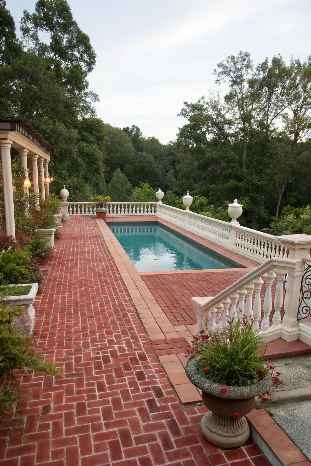 Brick pavers bring warmth and a classic touch to the poolside.