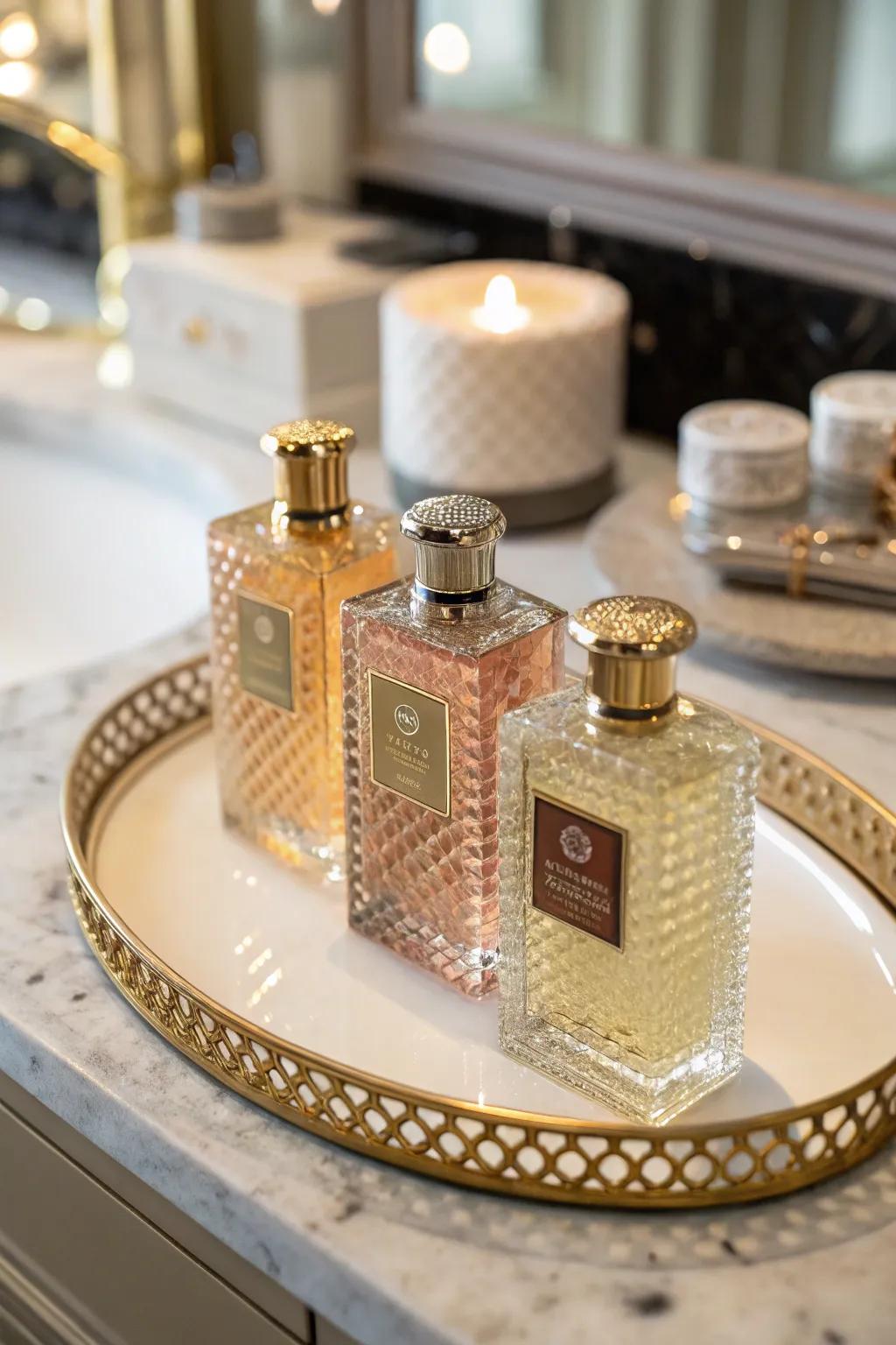 Luxury perfumes prominently displayed, adding a touch of glamour to any room.