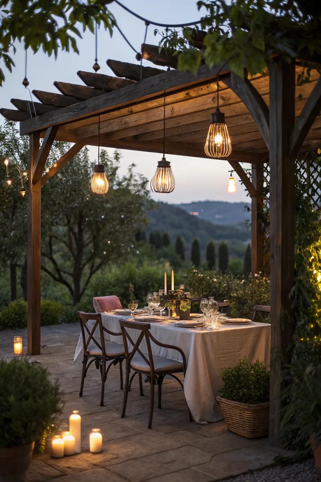 Drop lights create a cozy ambiance for get-togethers.