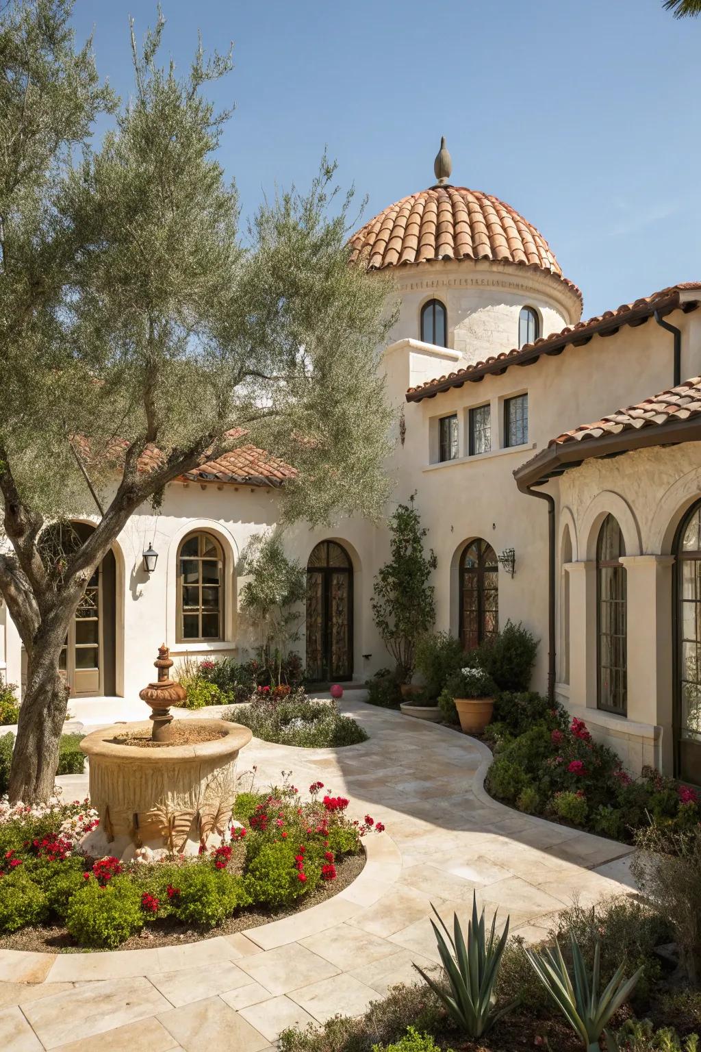 A Mediterranean villa with a terracotta cupola, exuding warmth and charm.