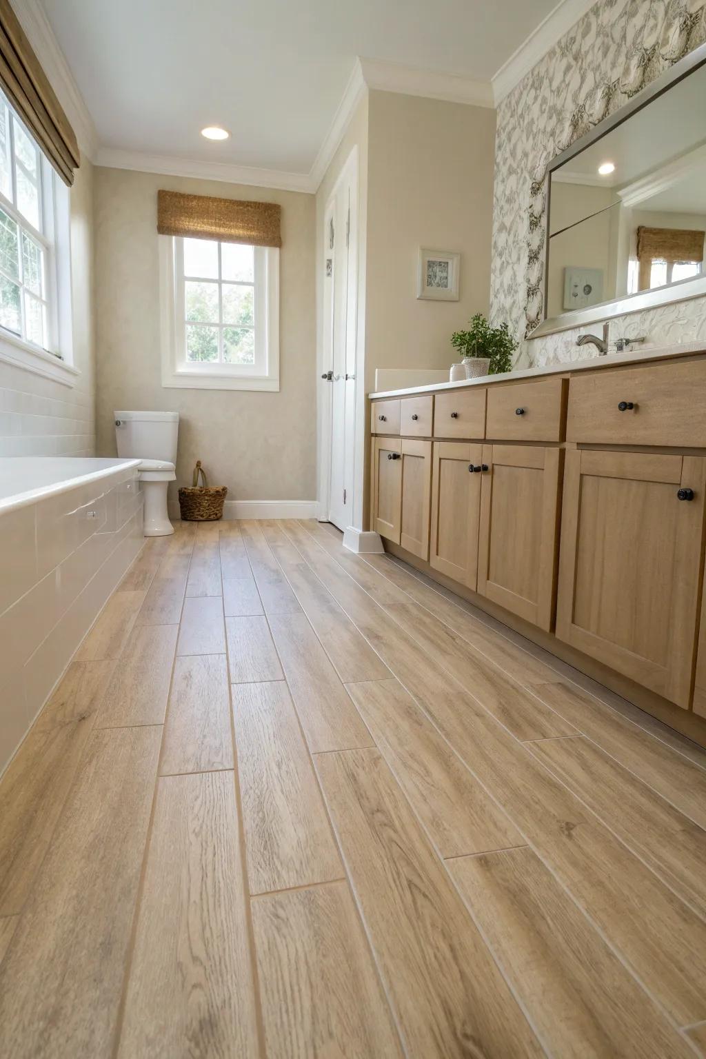 Make a bold statement with accent walls that match your stylish flooring. 🎨 #DecorInspiration #BathroomDesign