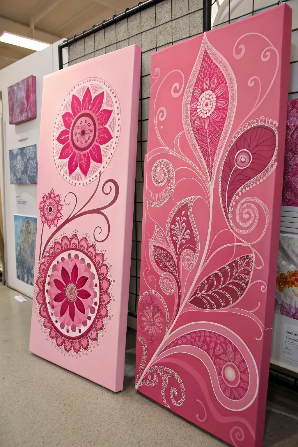 Creative split panel artworks in pink.