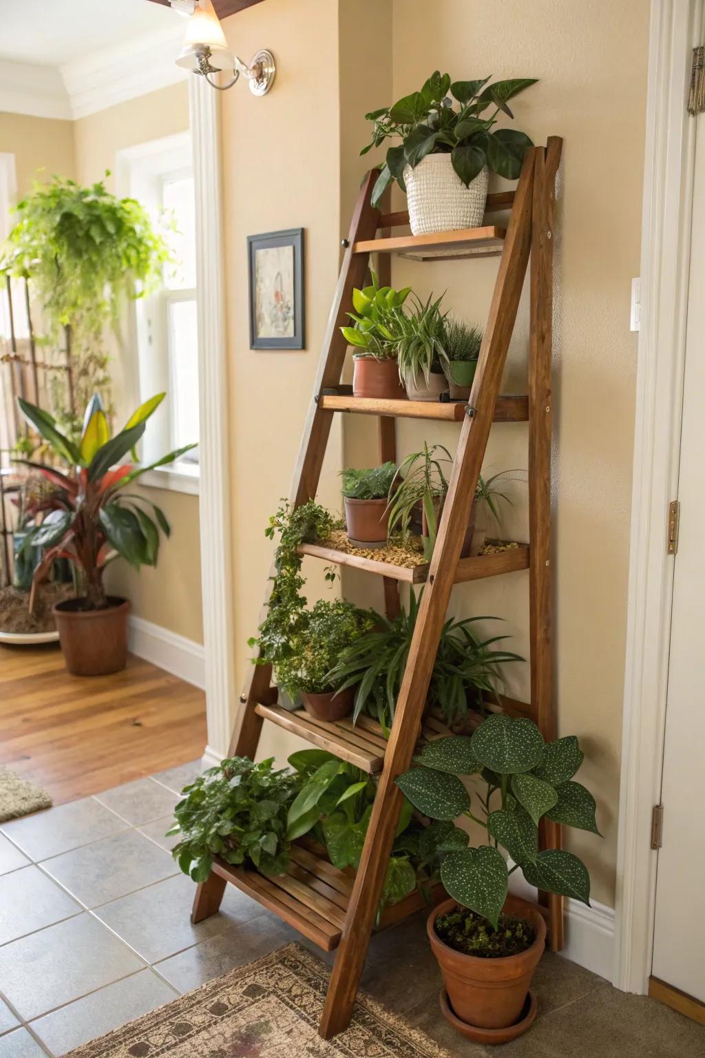 A plant ladder for a tiered plant display.