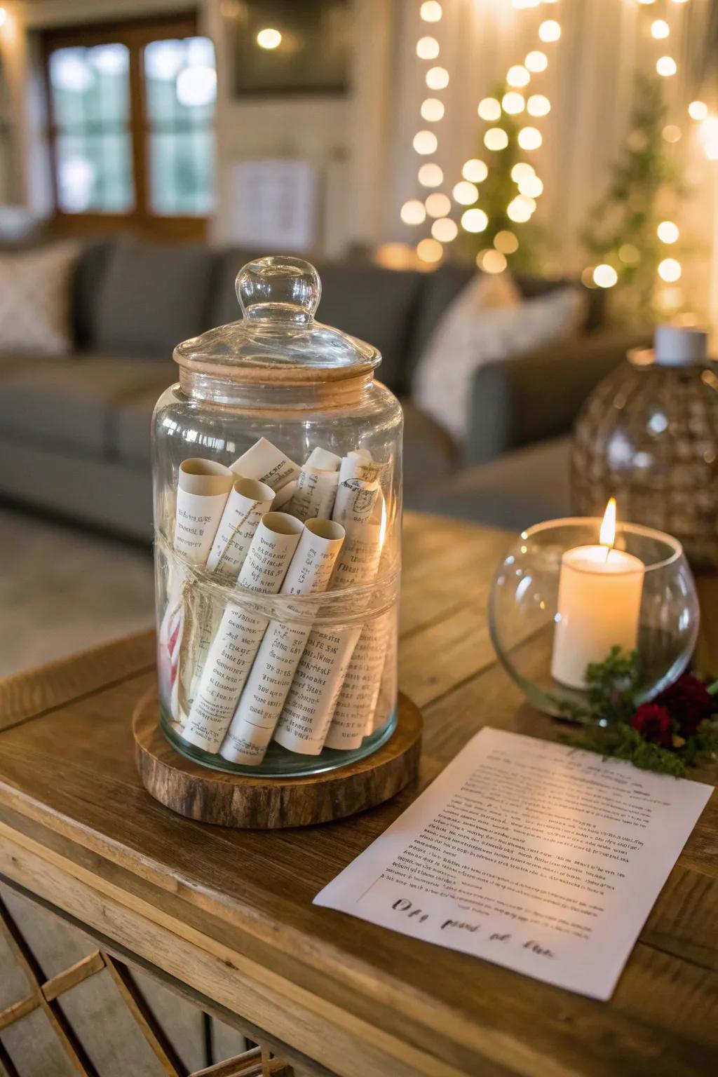 A container of poems introduces an element of surprise and engagement to your decor.