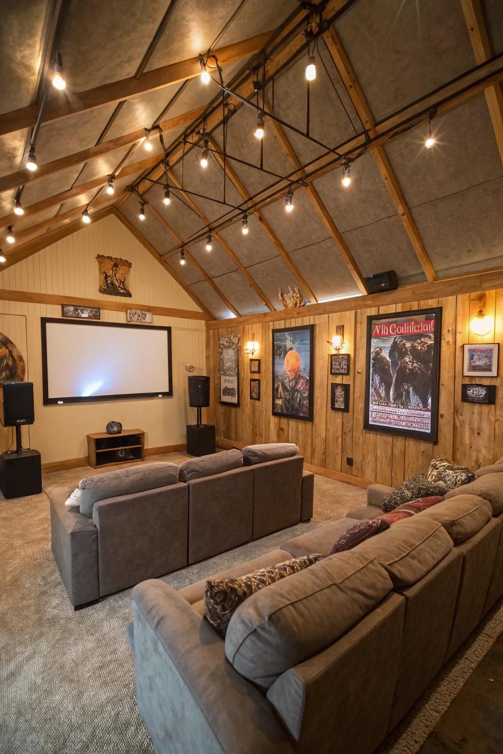 Enjoy movie experiences in your pole barn's private theater.