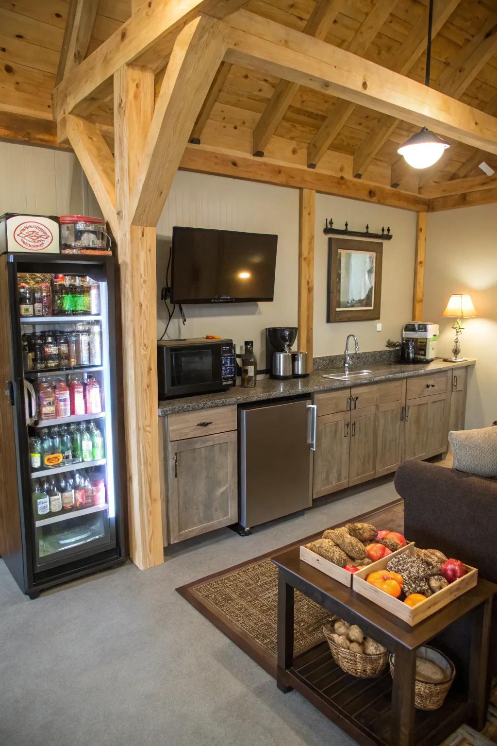 A kitchenette adds convenience to your man cave experience.