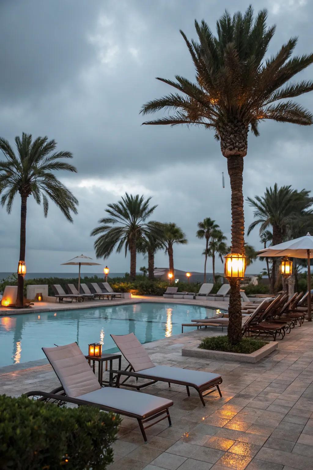 Combining warm and cool lighting creates a balanced ambiance around your pool.