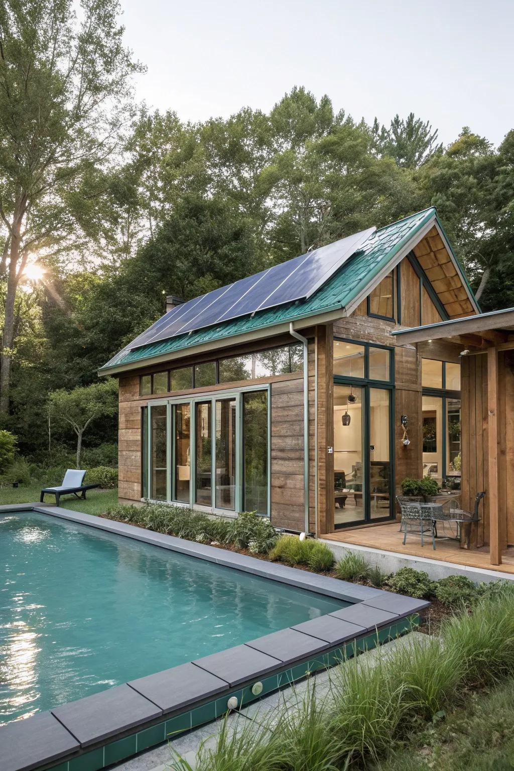 Embrace eco-friendly features in your pool house design