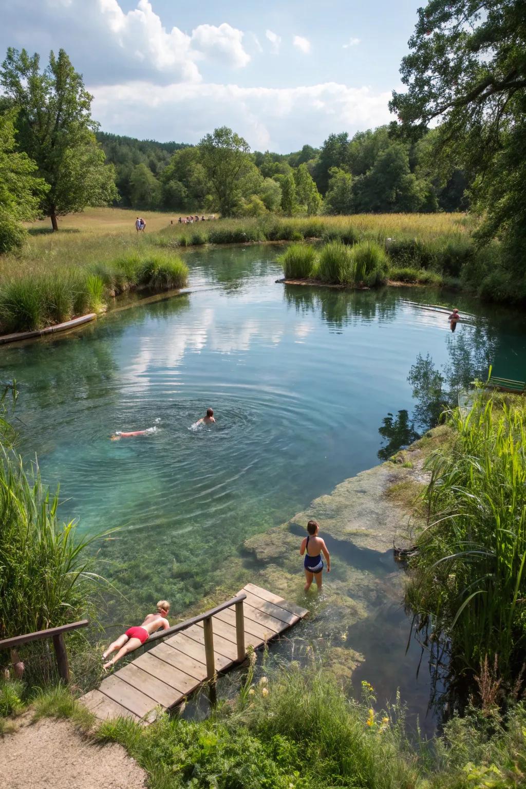 A pool pond intended for multipurpose functionality.