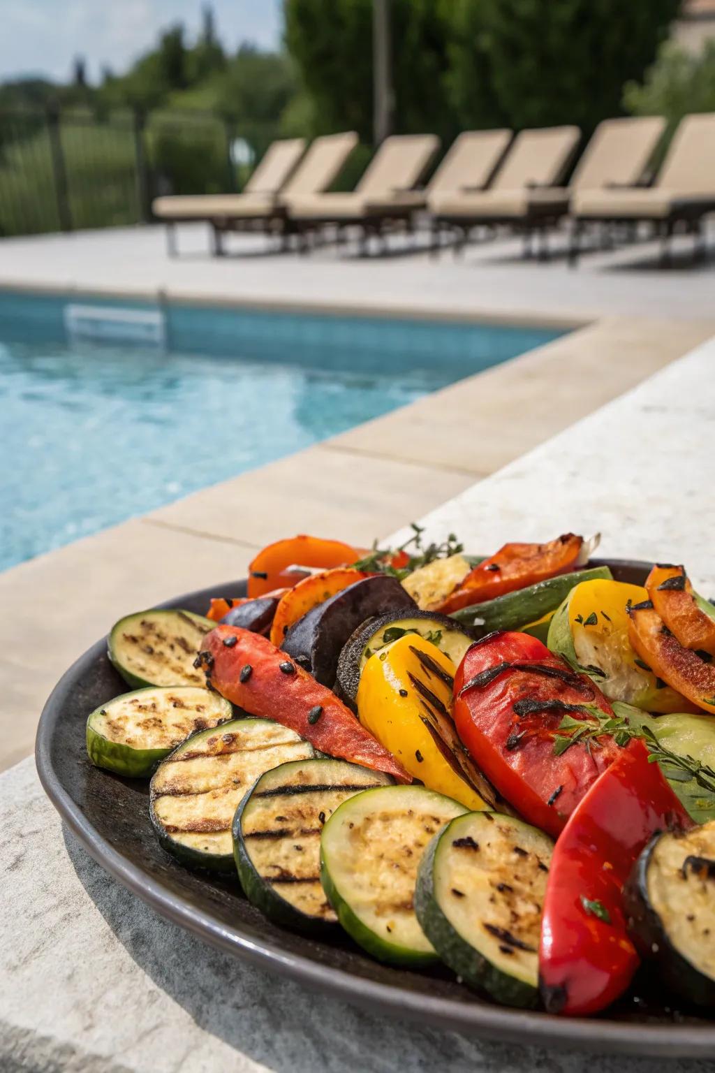 Enjoy a platter of herb-seasoned grilled veggies.
