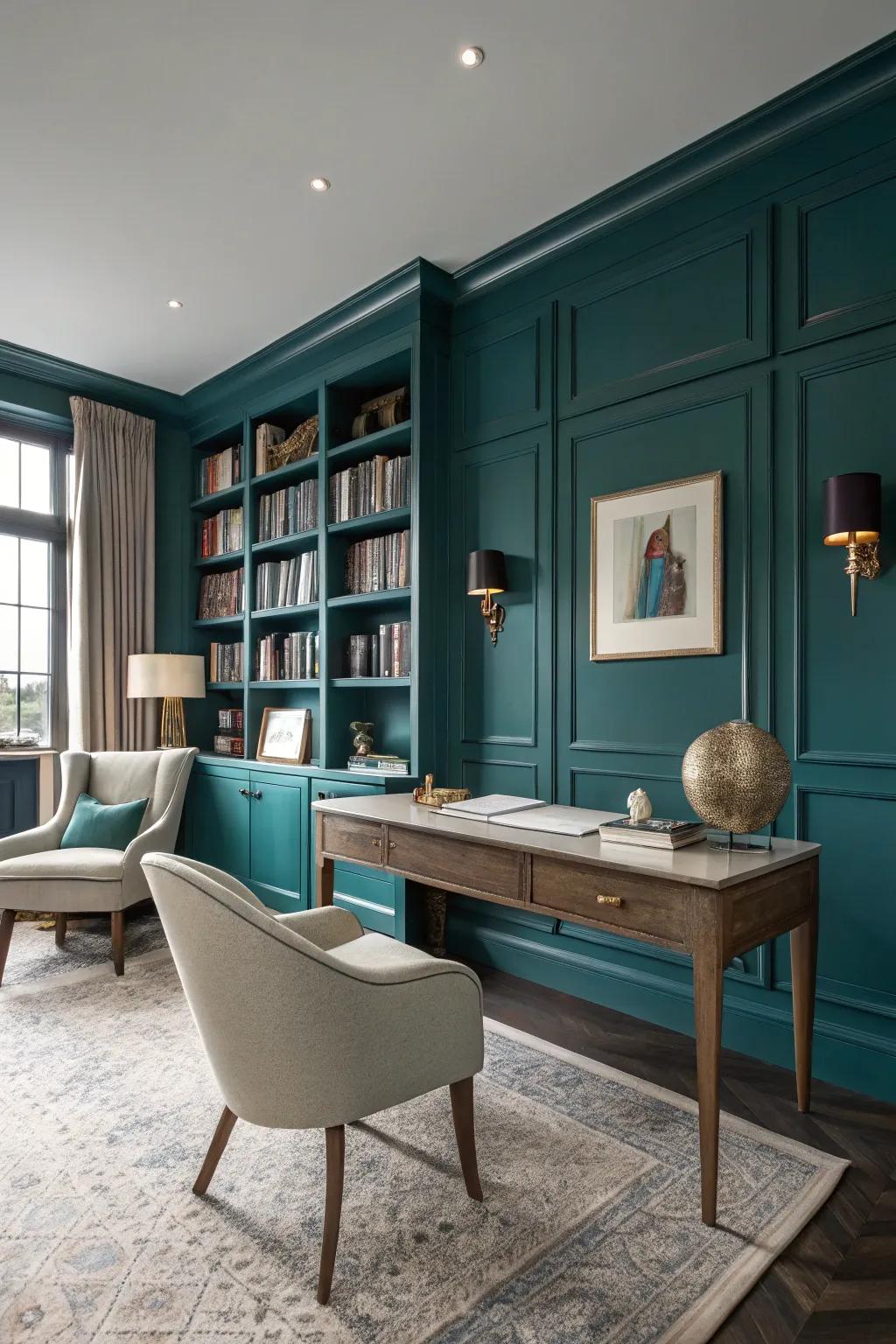 Deep aqua creates a relaxing and luxurious environment.