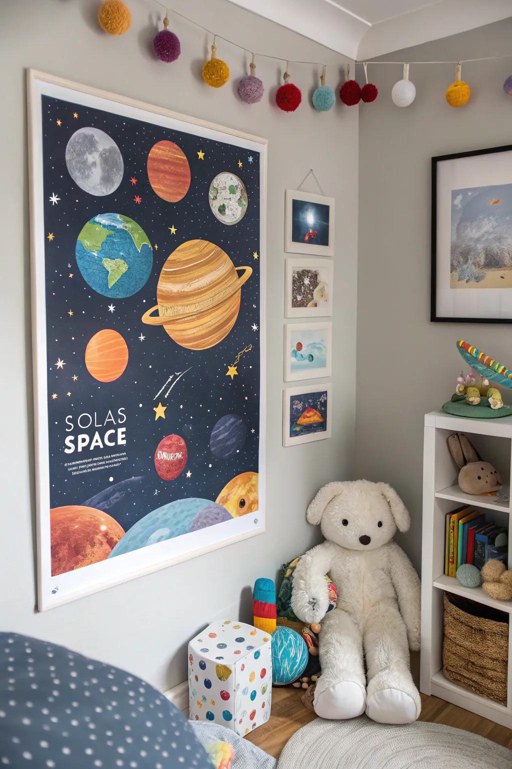 A space adventure print that takes kids on a cosmic journey.