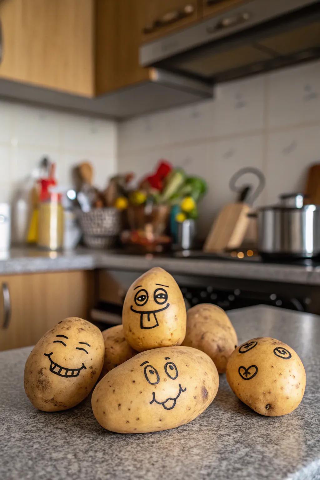 Adorable potato faces that bring smiles.