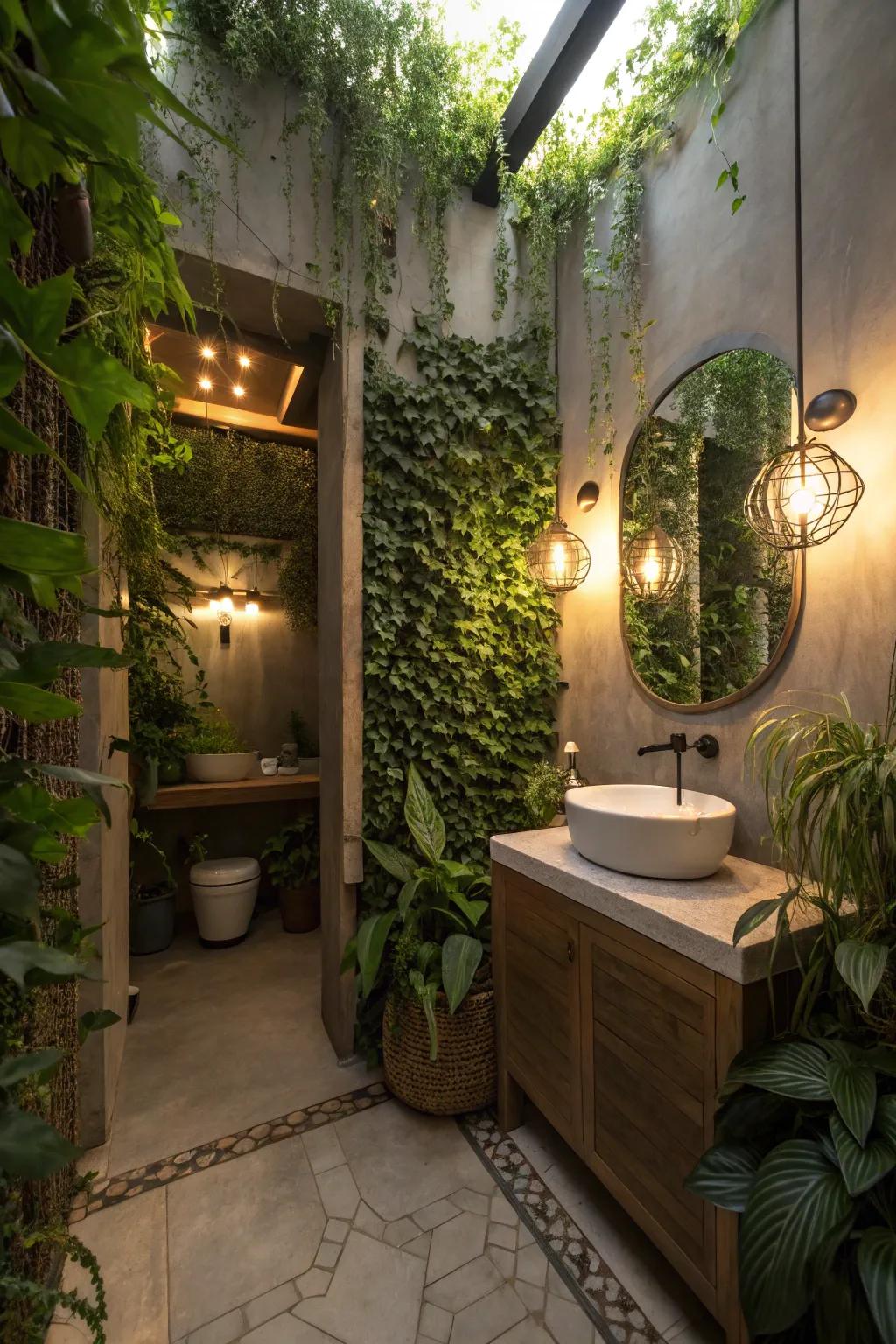 Greenery paired with lighting injects a vibrant, natural impression.