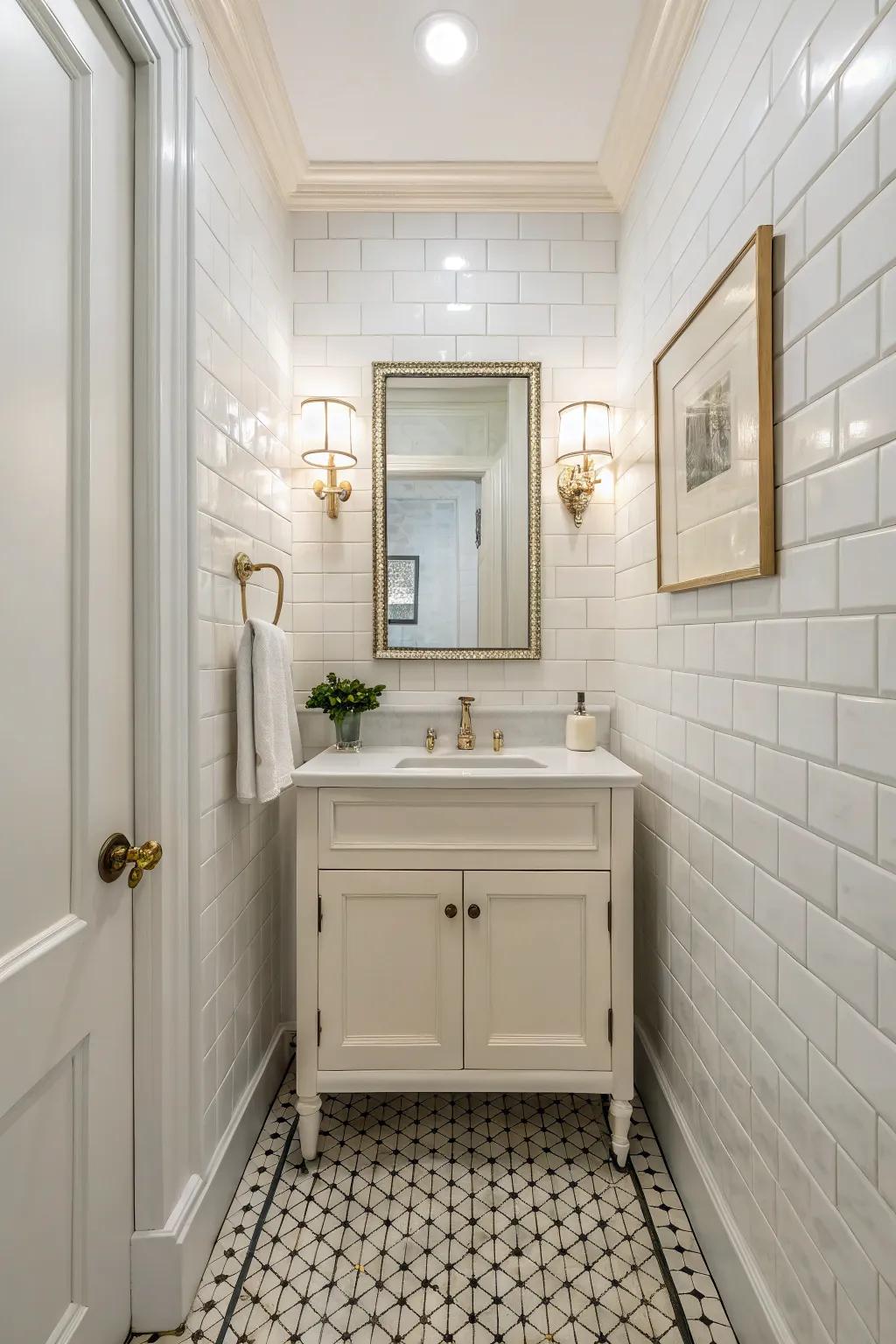 Classic white tiling crafts a pristine and airy atmosphere.