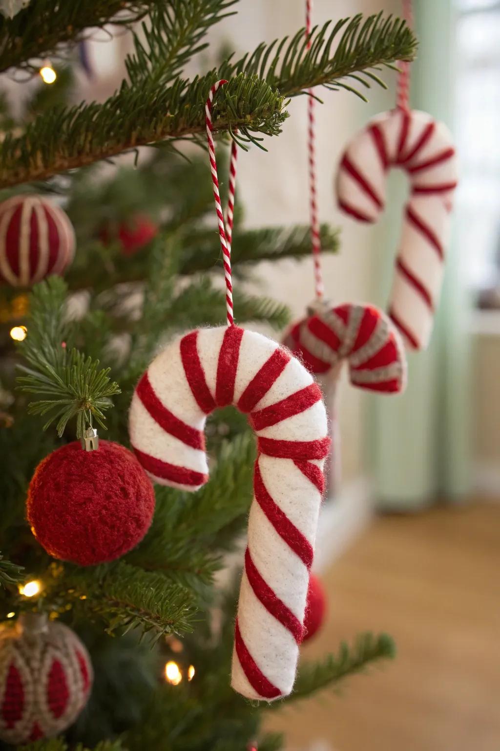 Soft and sweet felt candy canes, perfect for decorating with little ones.