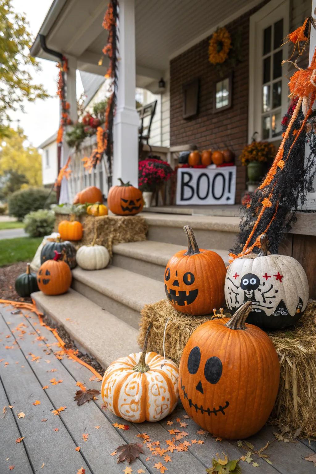 Welcome guests with holiday message pumpkins.