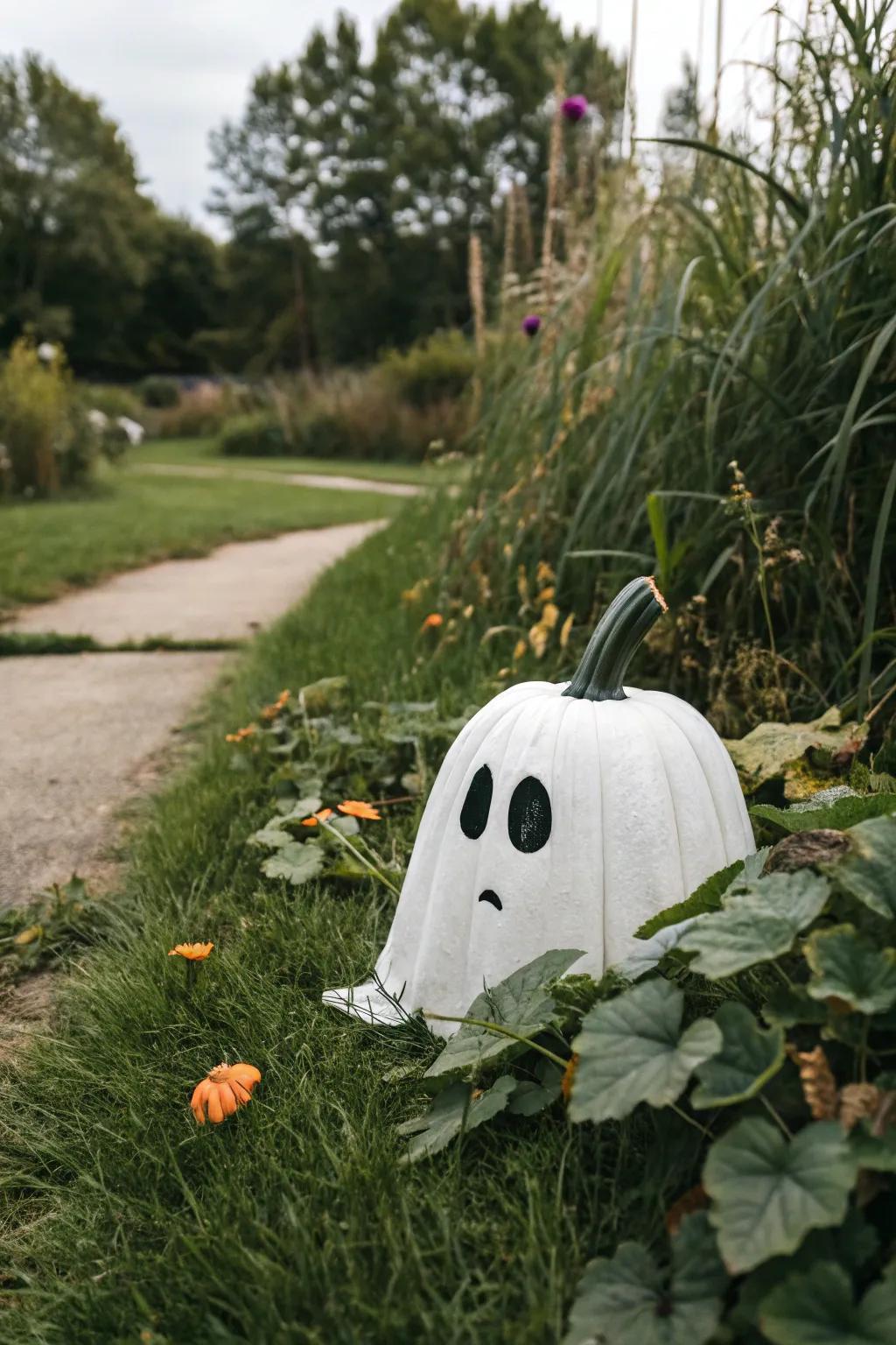 A painted specter gourd that's simple yet effective for Halloween.