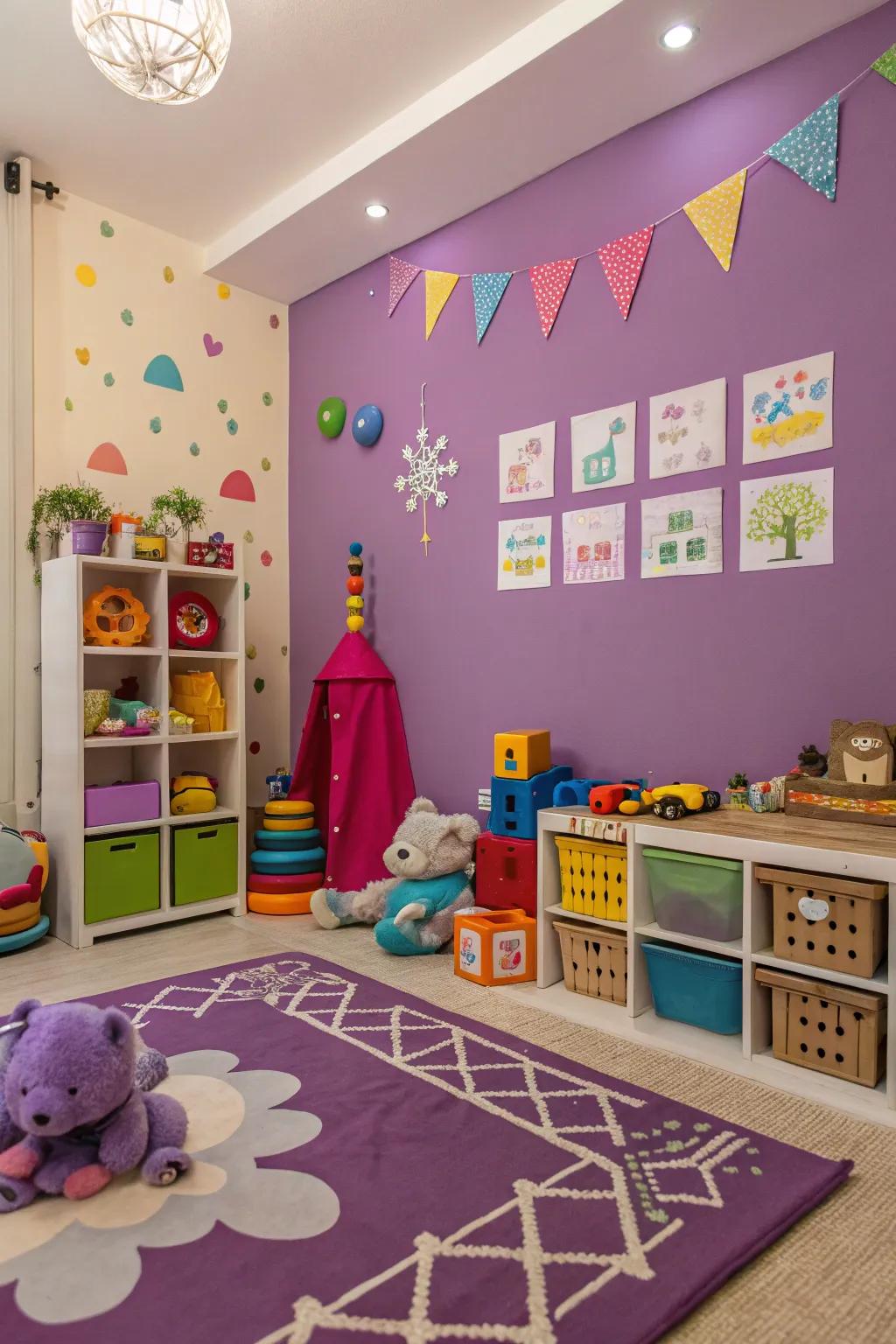 A playful kids' space brought to life with purple walls.
