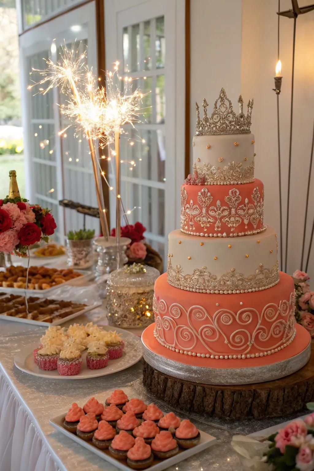 A detailed cake presentation serves as a delightful centerpiece.