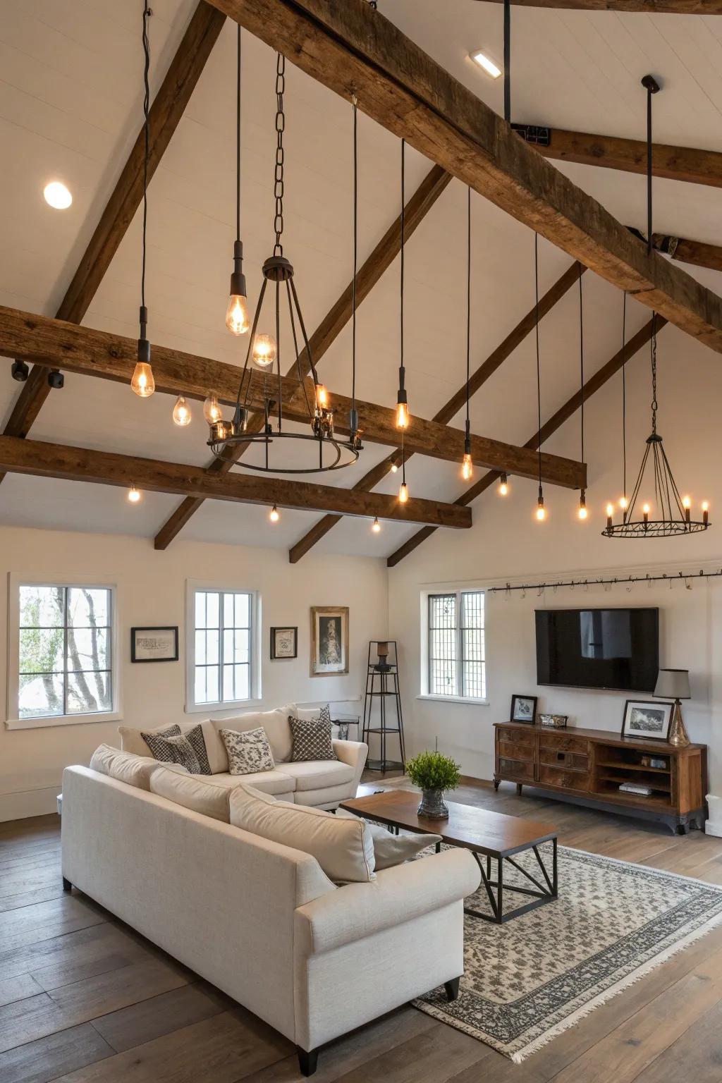 Personalize lighting heights with wires and chains.