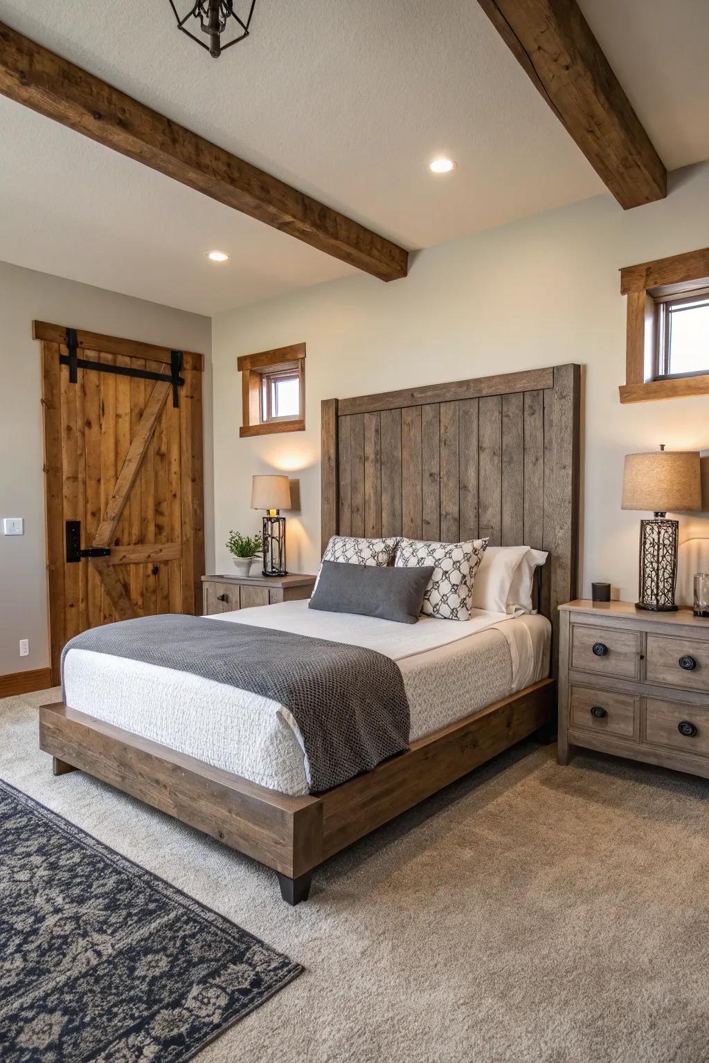 A bedroom combining modern and traditional country elements for a balanced design.