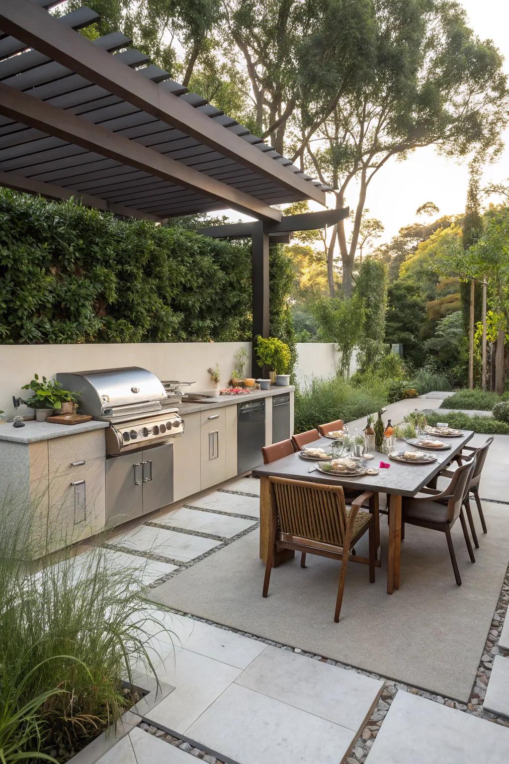 An outdoor kitchen makes hosting effortless.