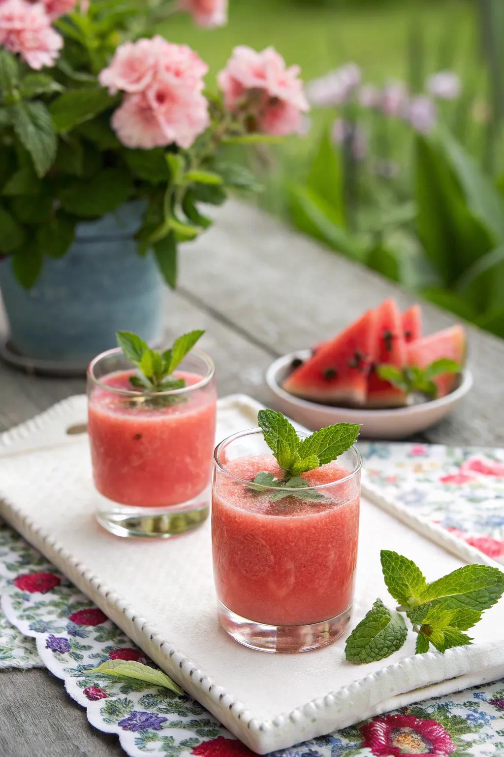 Melon small smoothies are refreshing for summer parties.